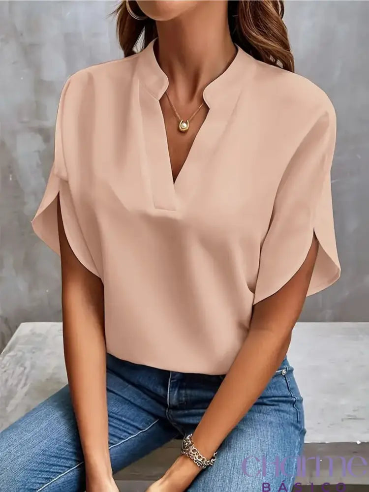 Blusa Pancetta com Mangas Curtas e Decote V