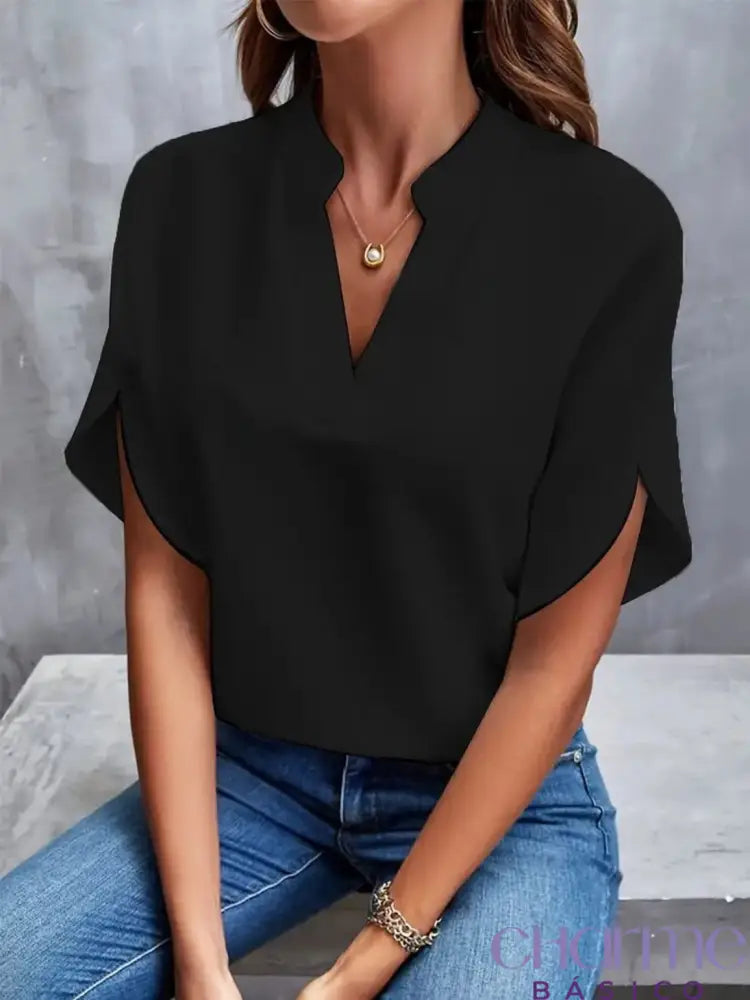 Blusa Pancetta com Mangas Curtas e Decote V