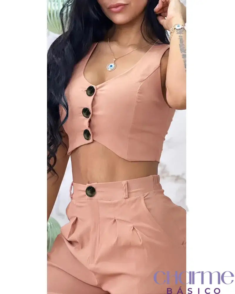 Conjunto Feminino de Duas Peças Moda Cor