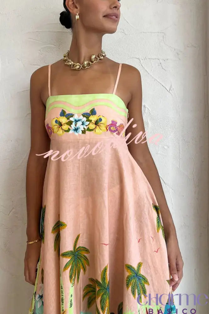 Vestido Midi Estampado Tropical Isabela