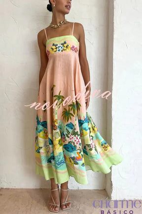 Vestido Midi Estampado Tropical Isabela