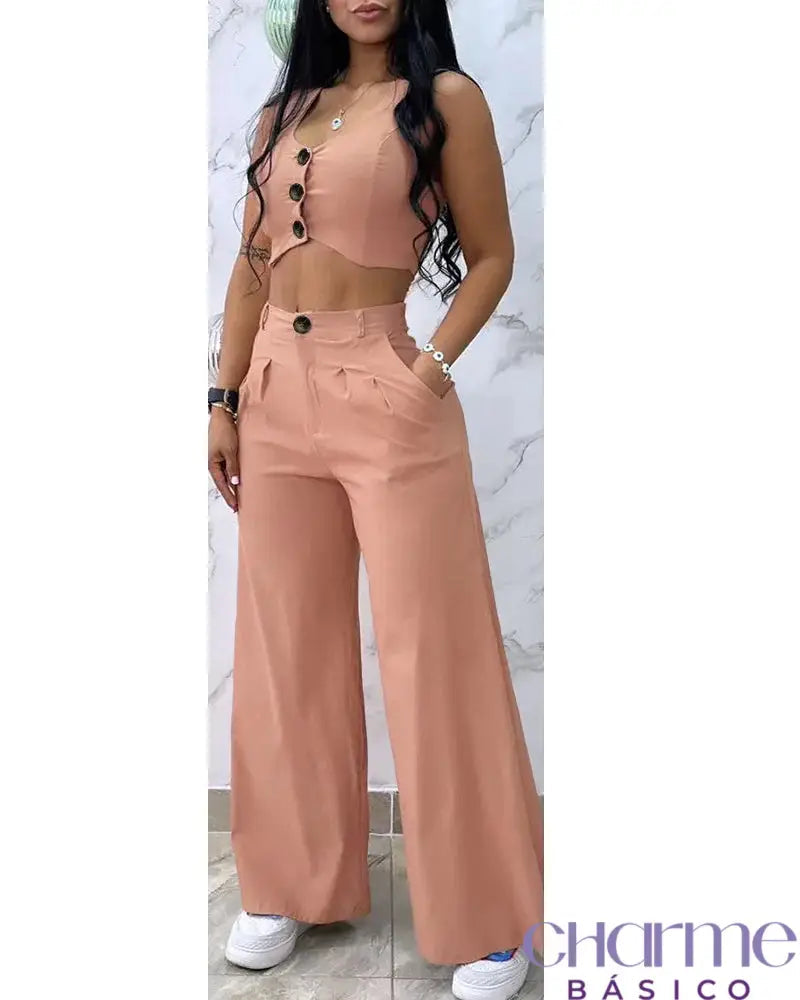 Conjunto Feminino de Duas Peças Moda Cor